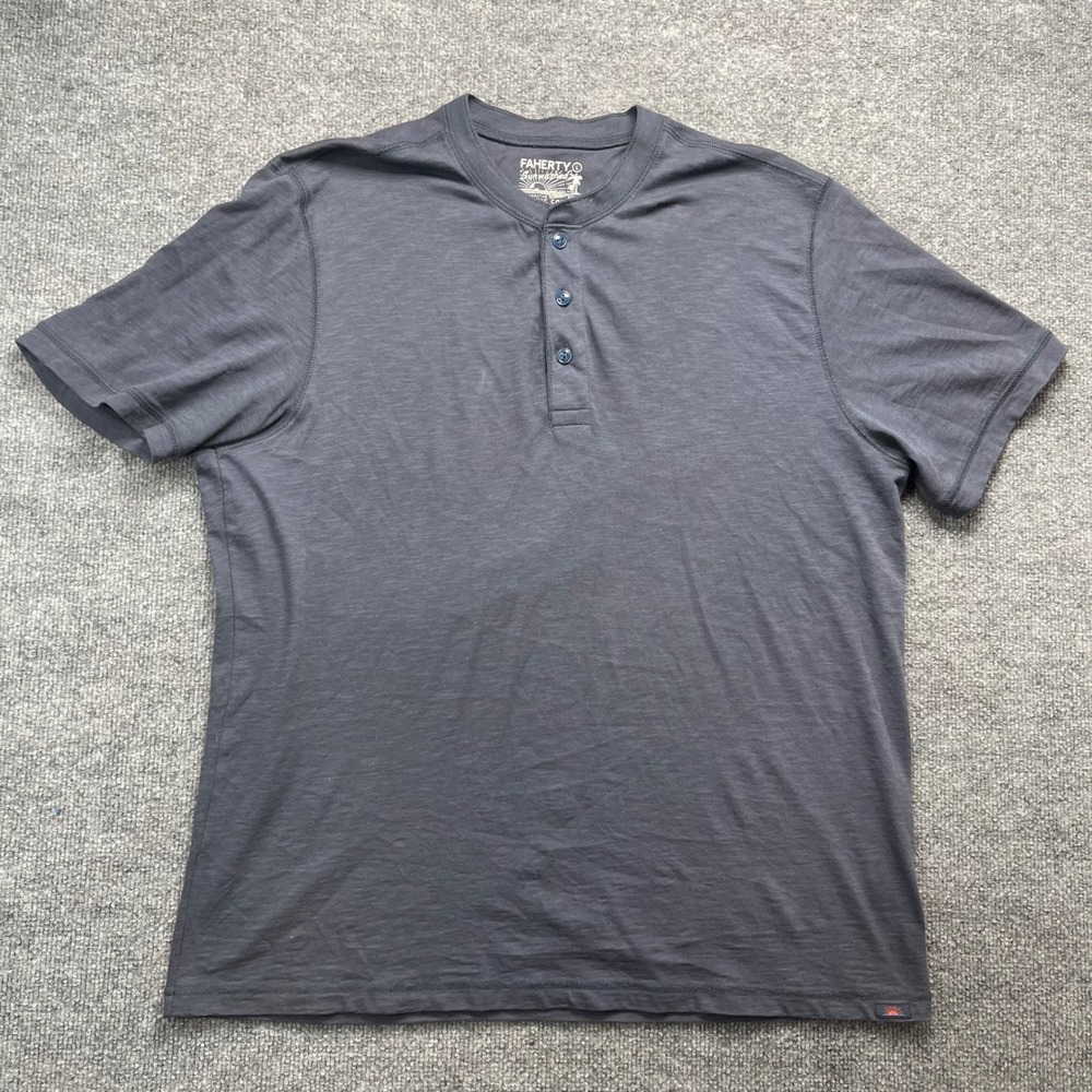 Faherty Sunwashed Henley Shirt Mens Large Charcoal Grey Organic Cotton Slub Tee